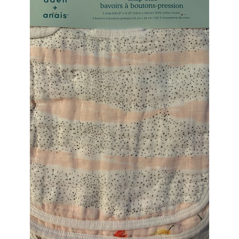 Aden + Anais Flowers Birds Print NEW Classic Muslin Snap Bibs & Burb Cloths NIP